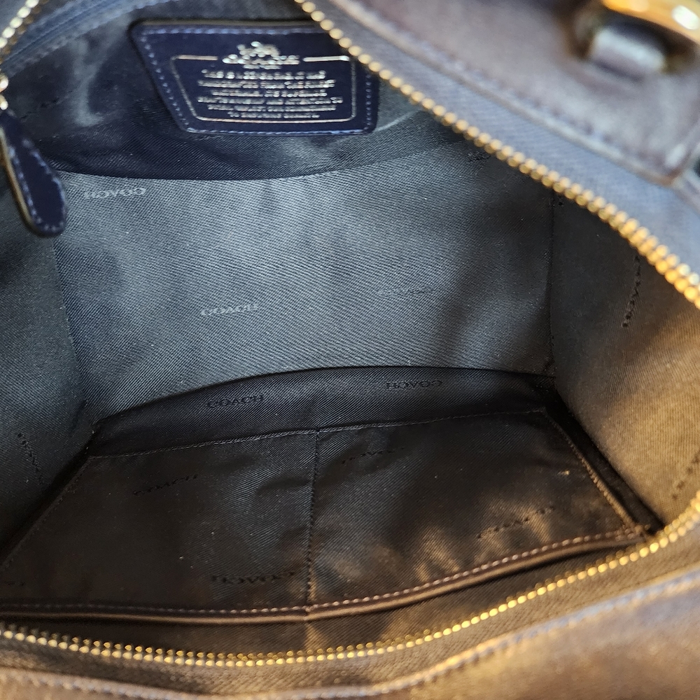 COACH Navy Mini Crosby Carryall Satchel Handbag w/Black Floral & Rivet Details - Picture 15 of 16